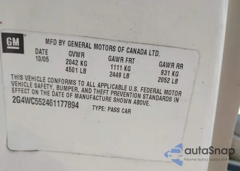 2006 Buick Lacrosse Cx from USA, damaged, VIN 2G4WC552461177894